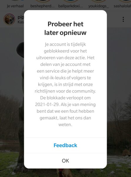 foutmelding Instagram geblokkeerd